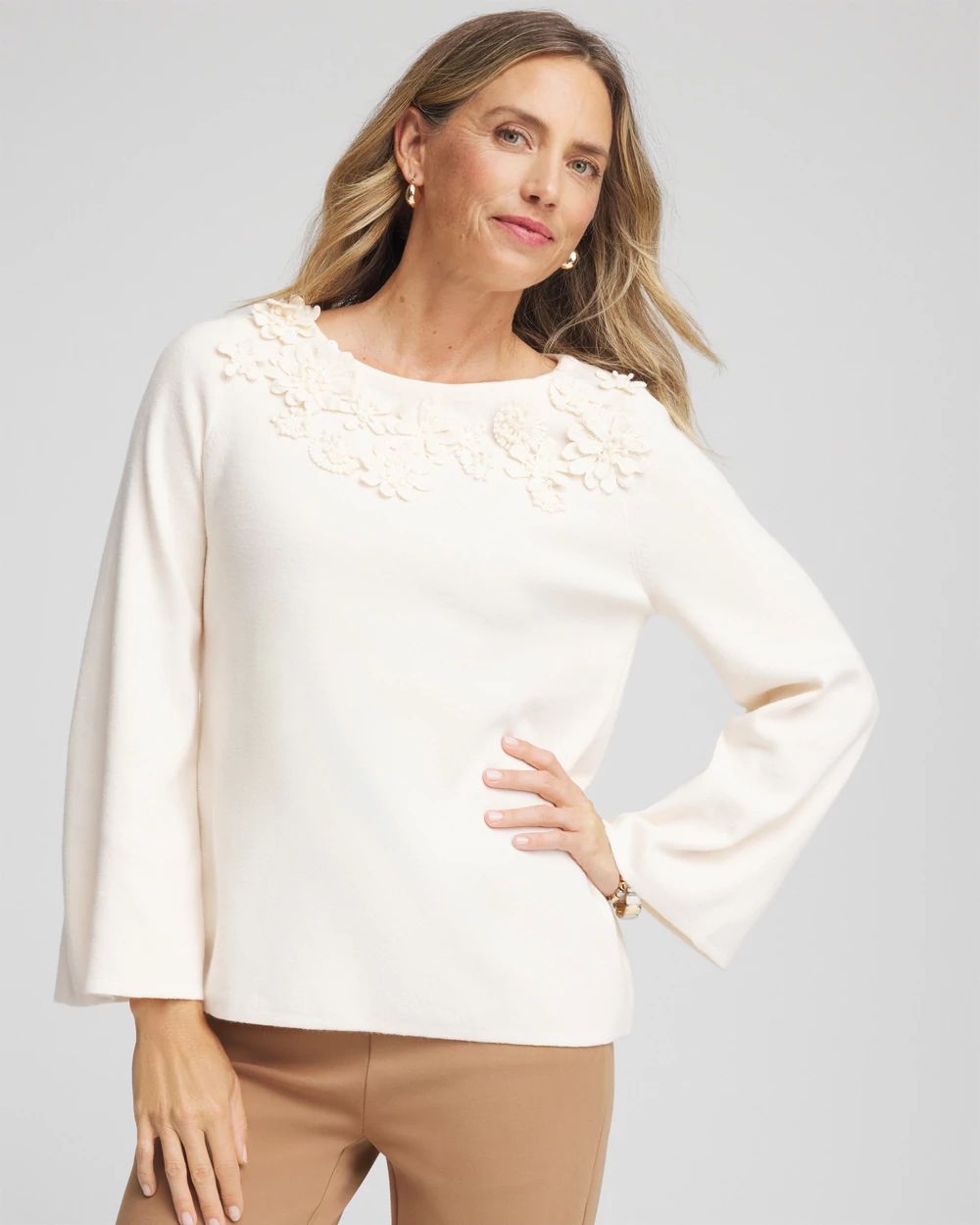 Appliqué Flared-Sleeve Sweater