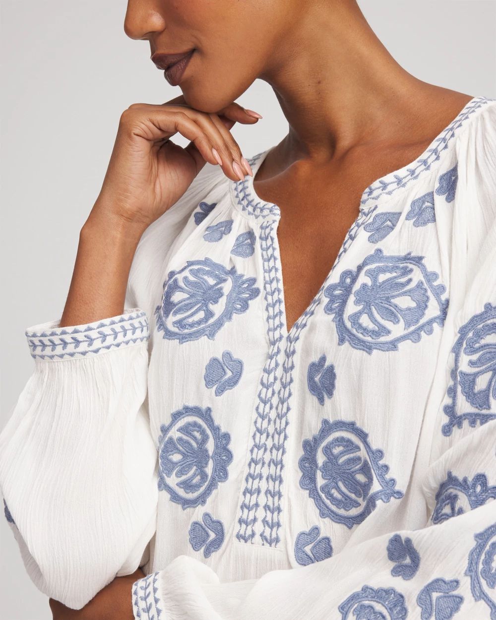 Embroidered Splitneck Shirt