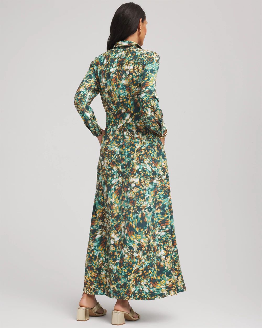 Printed Long-Sleeved Shirtdress click to view larger image.