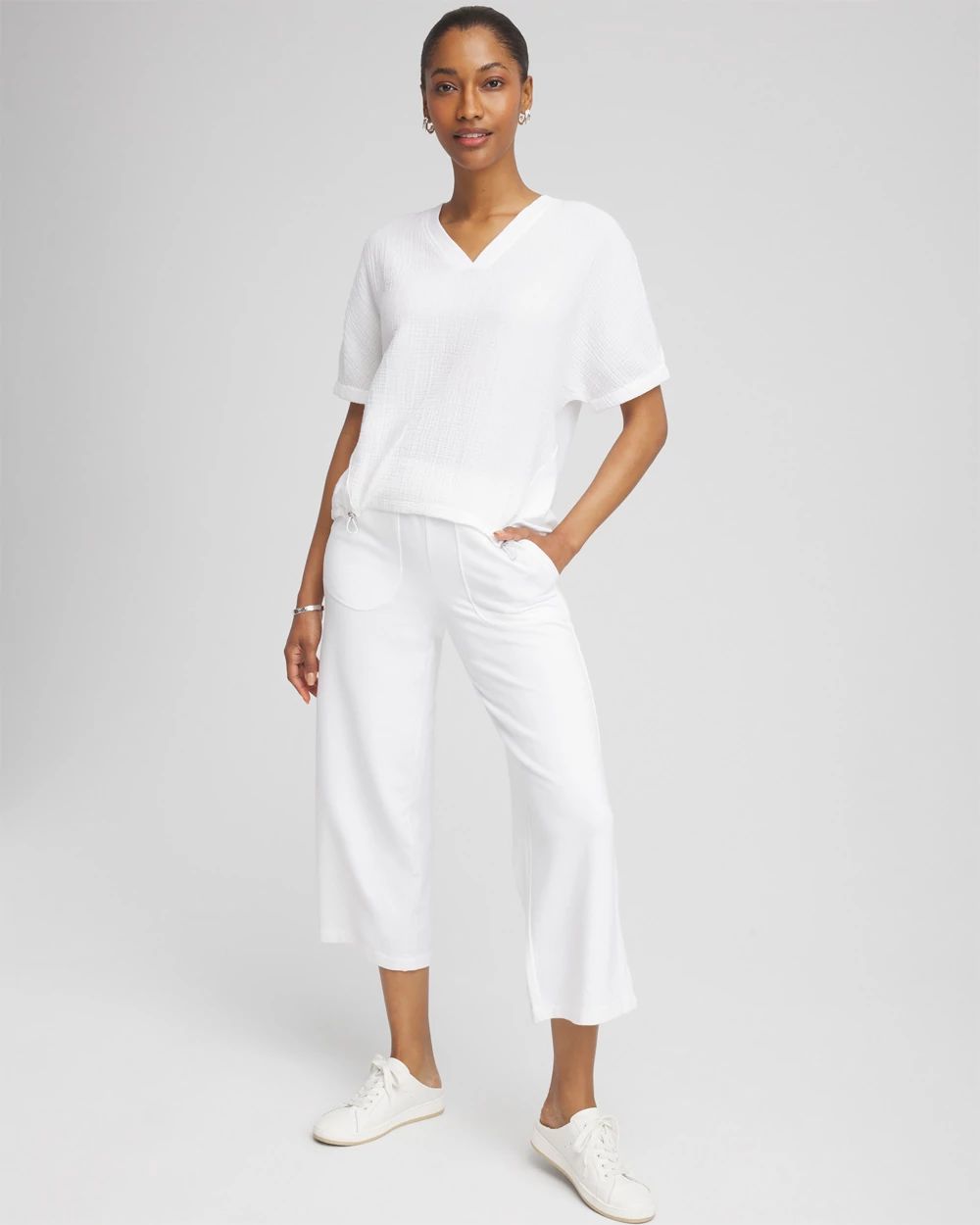 Zenergy® French Terry Gauze-Inset Cropped Pants click to view larger image.