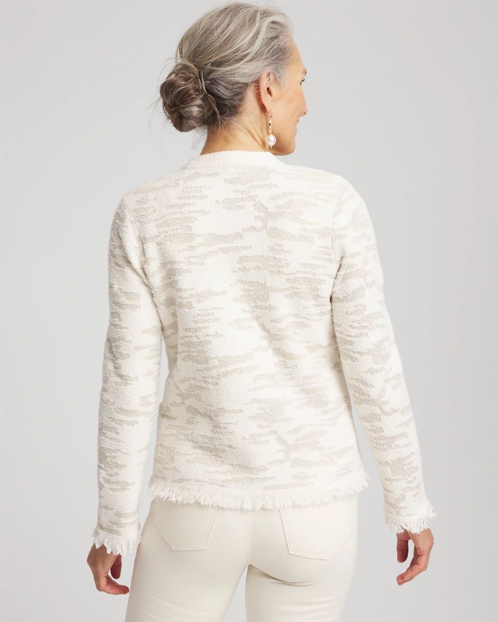 Fringe Textured V-Neck Cardigan click to view larger image.