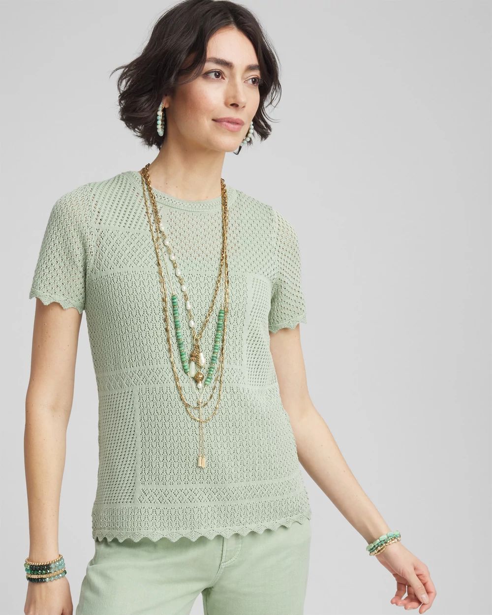 Pointelle Crewneck Sweater Tee