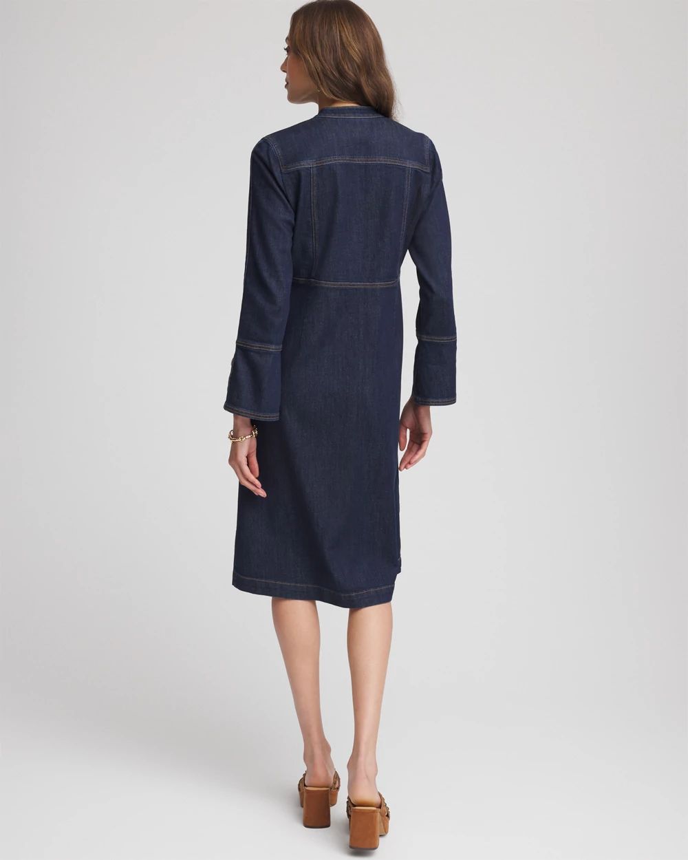 Denim Splitneck Knee-Length Dress click to view larger image.