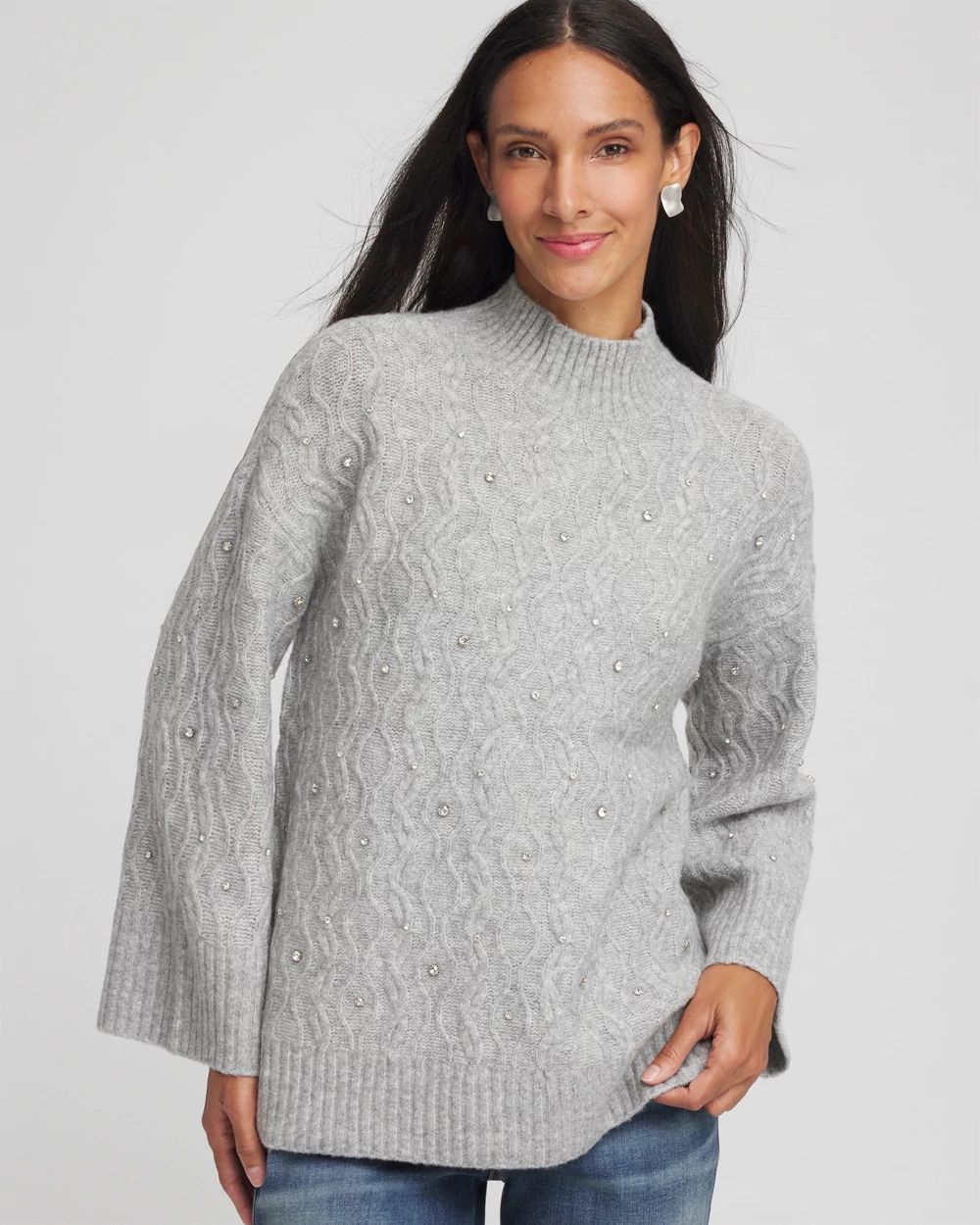 Sequined Cable Knit Sweater