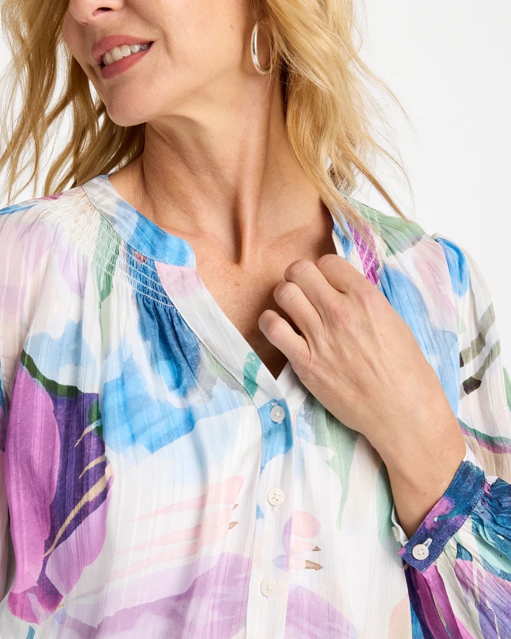 Blur Geo Button Front Blouse