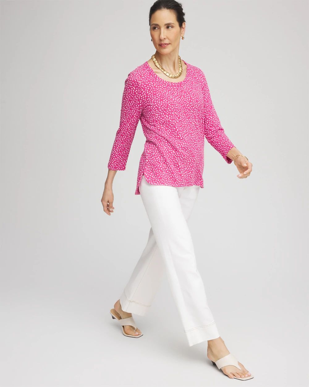 Slub Cheetah-Print 3/4 Sleeve Tee