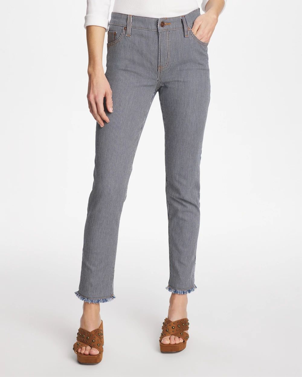 Petite Pinnacle Stripe Girlfriend Ankle Jeans