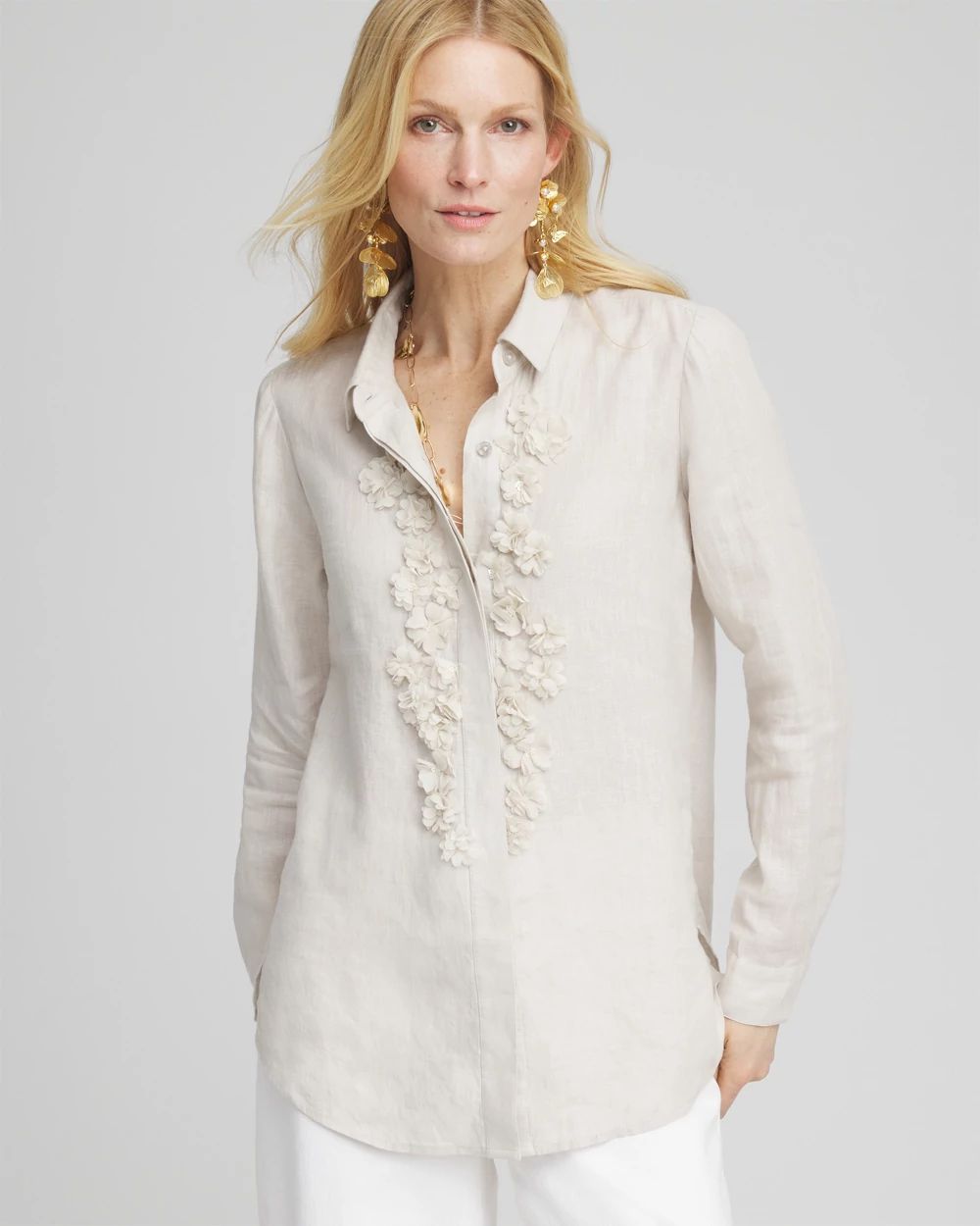 Floral Cutout 3D Linen Shirt