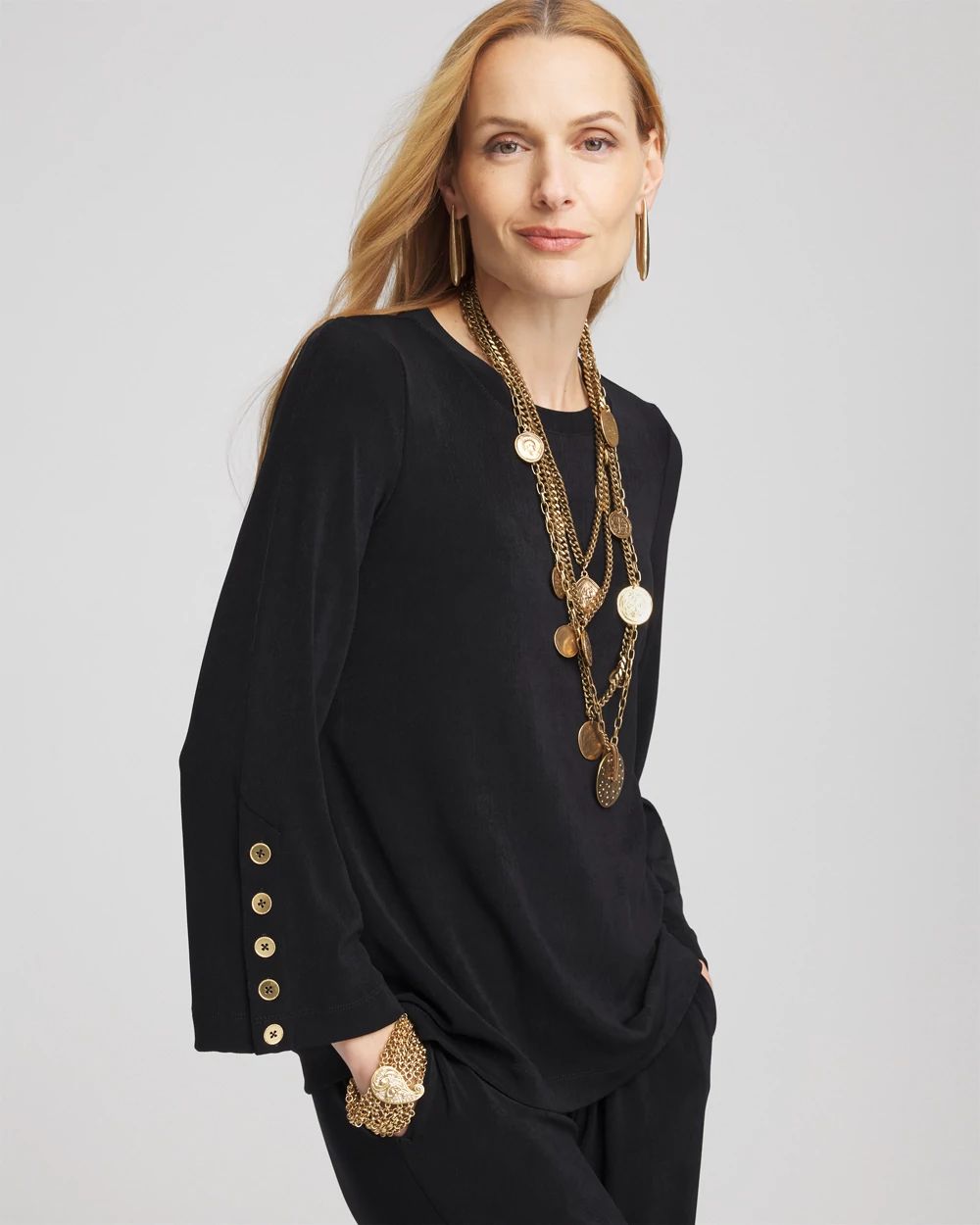 Travelers™ Button Bell Sleeve Top