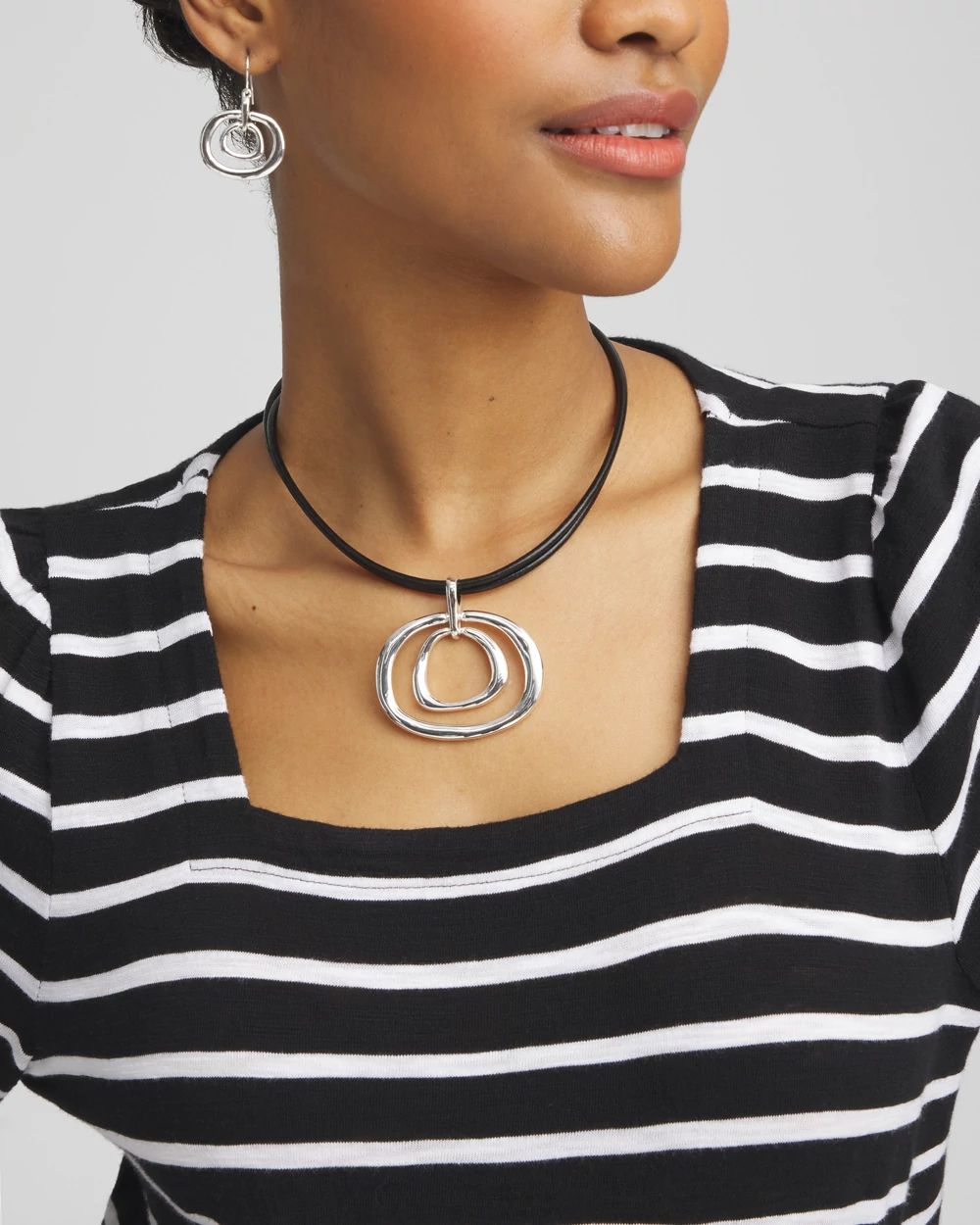 Silver Tone Rings Pendant Necklace