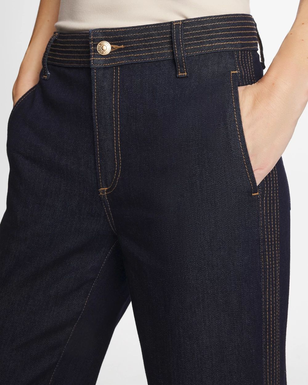 Trapunto Wide-Leg High-Rise Jeans