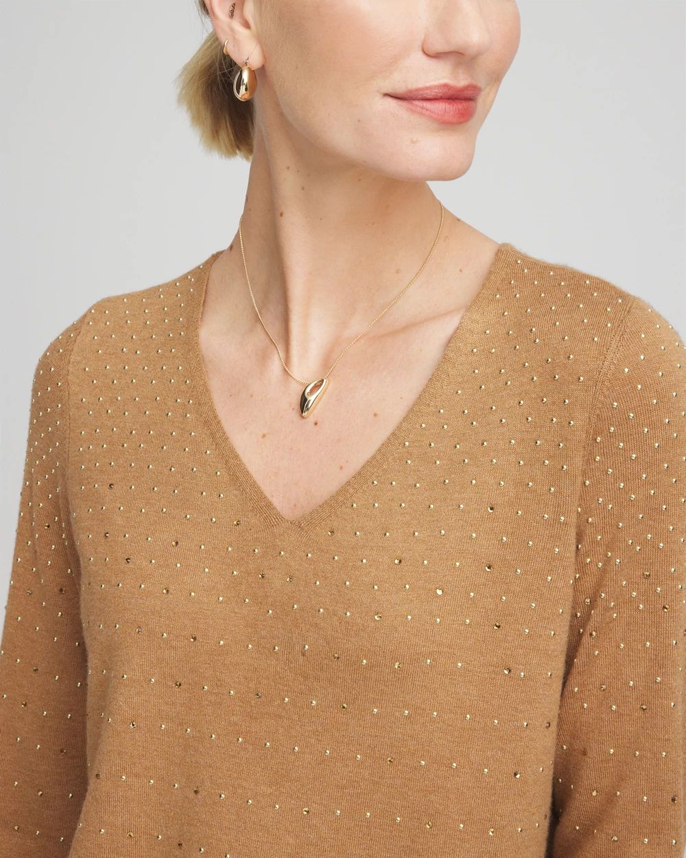 Ella V-Neck Embellished Pullover Sweater click to view larger image.