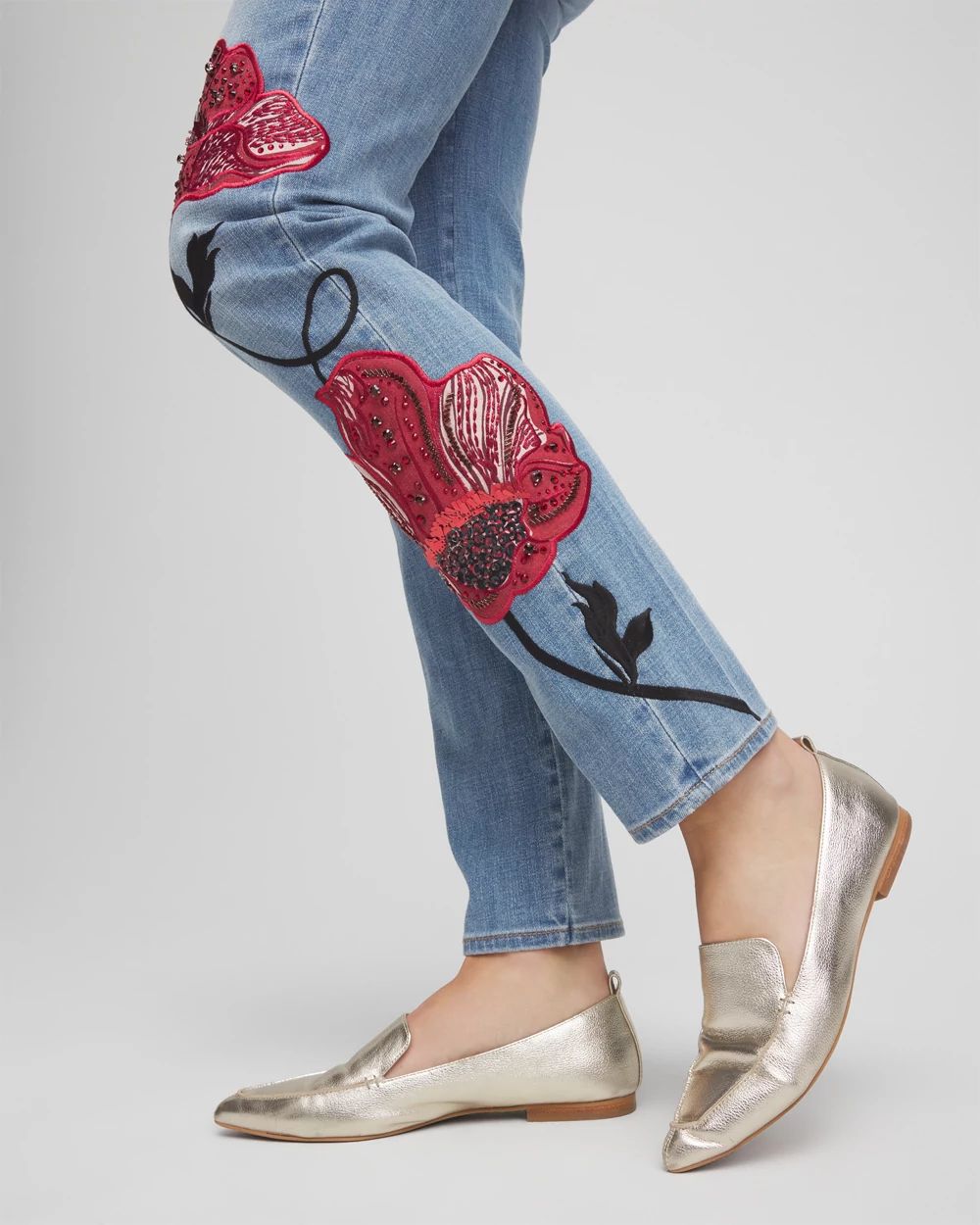 Placed Floral Girlfriend Slim Ankle Jeans click to view larger image.