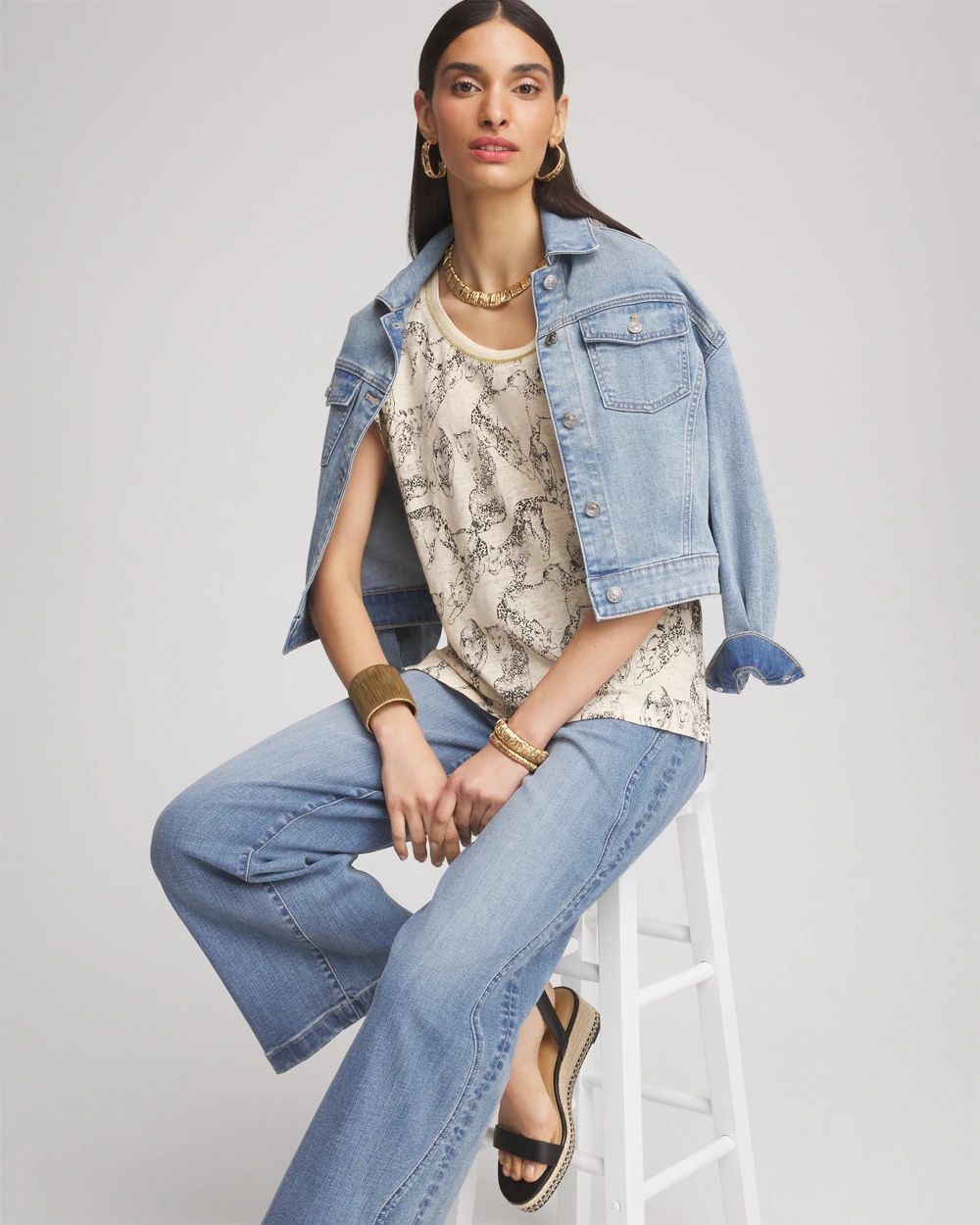 Panther Sweater-Trim Linen Tee