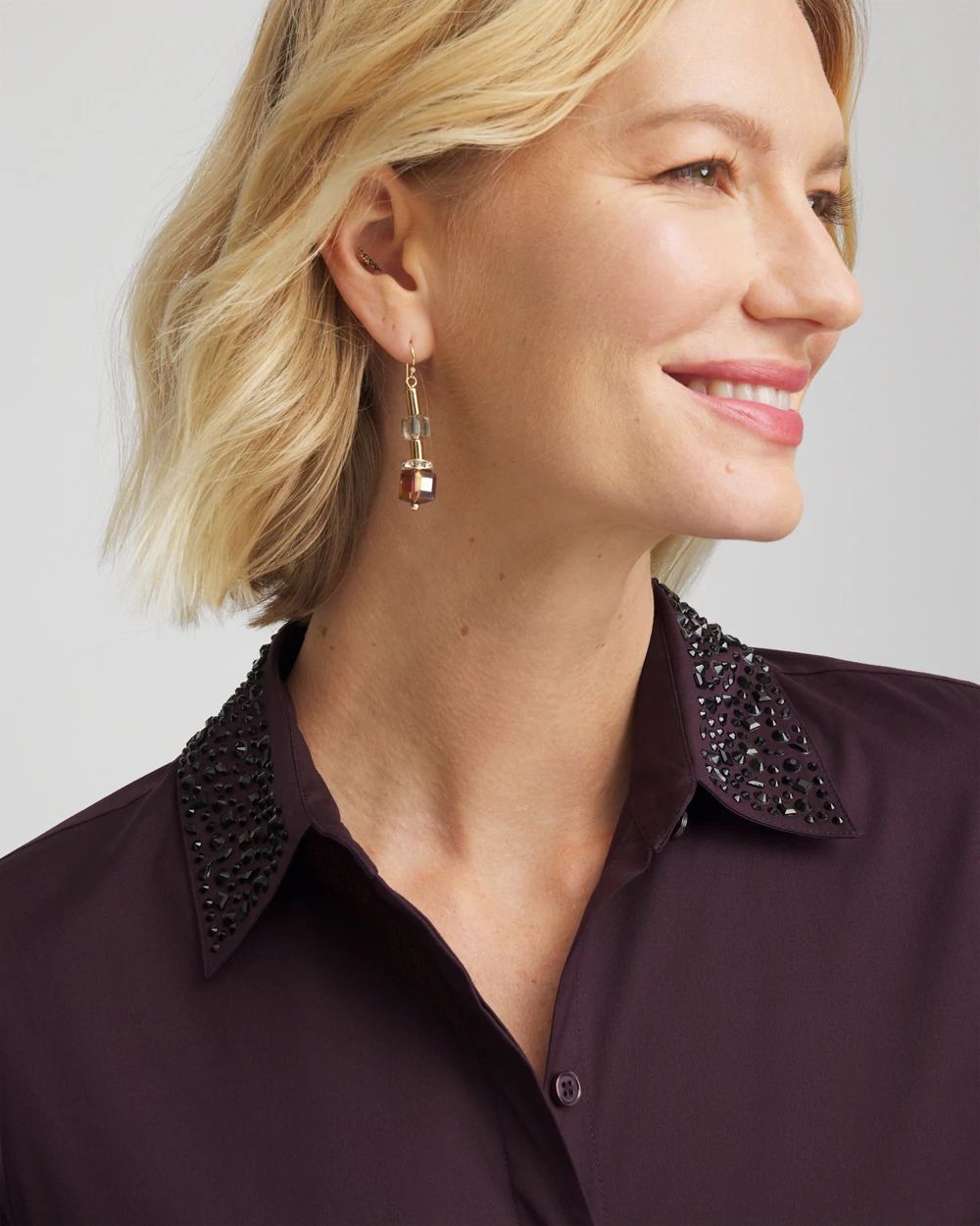 Sequin Collar Midi Shirtdress click to view larger image.