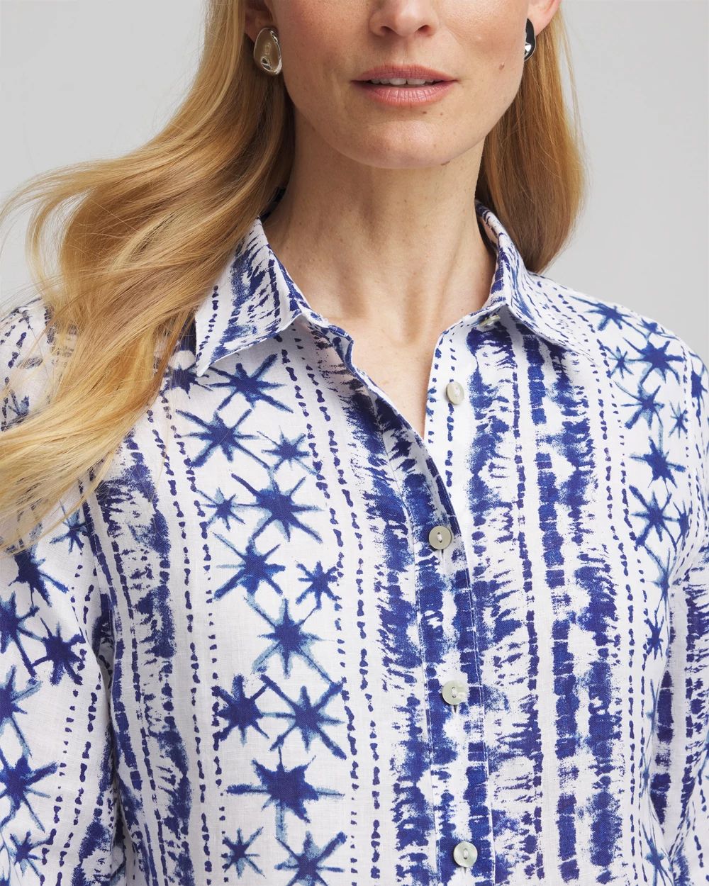 No Iron™ Star Print Linen Shirt