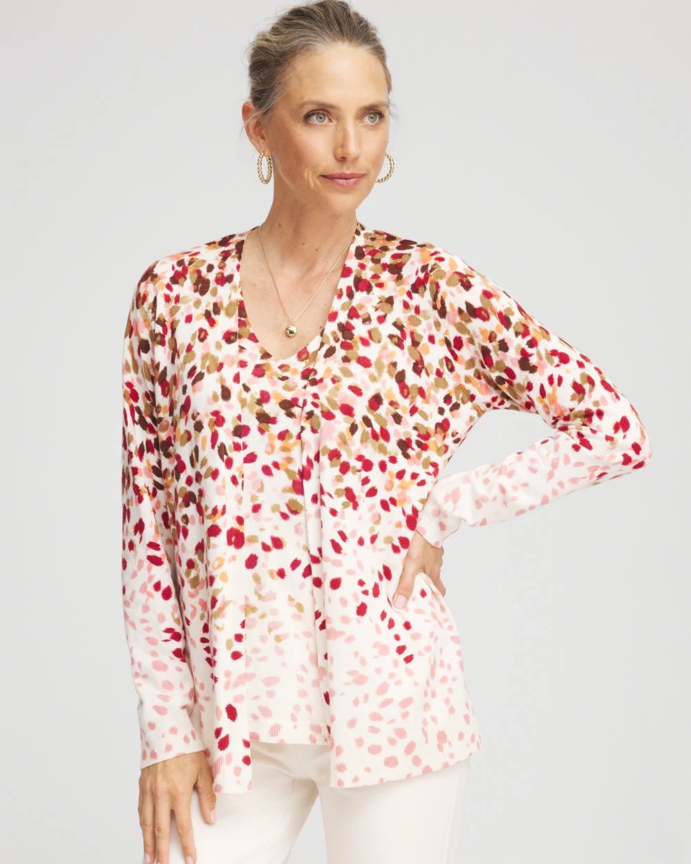 Ombré Printed V-Neck Cardigan