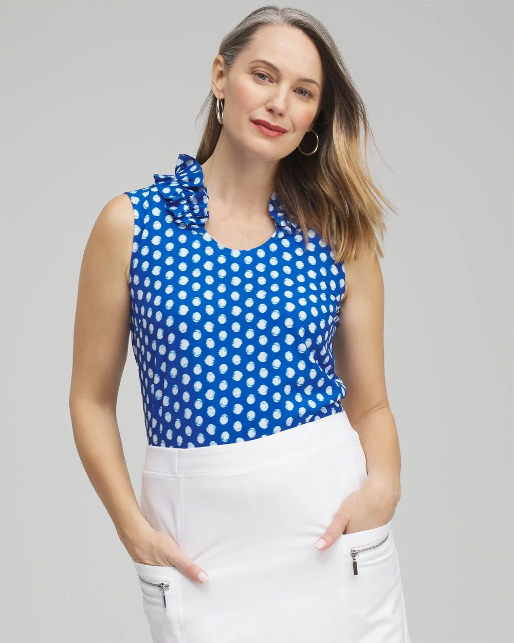 Zenergy® UPF Neema Dot Ruffle Tank