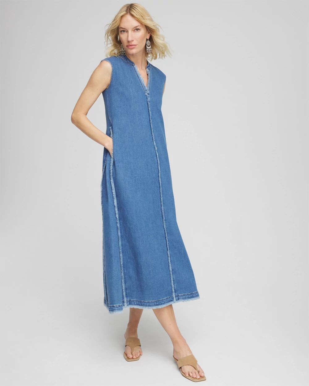 Petite Frayed Denim Dress