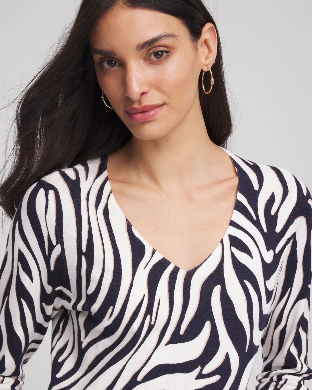 Ella Zebra V-Neck Pullover Sweater click to view larger image.