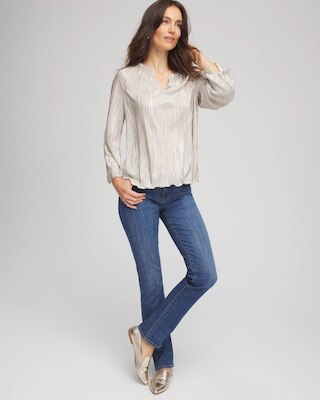 Foiled Pleated V-Neck Tee click to view larger image.