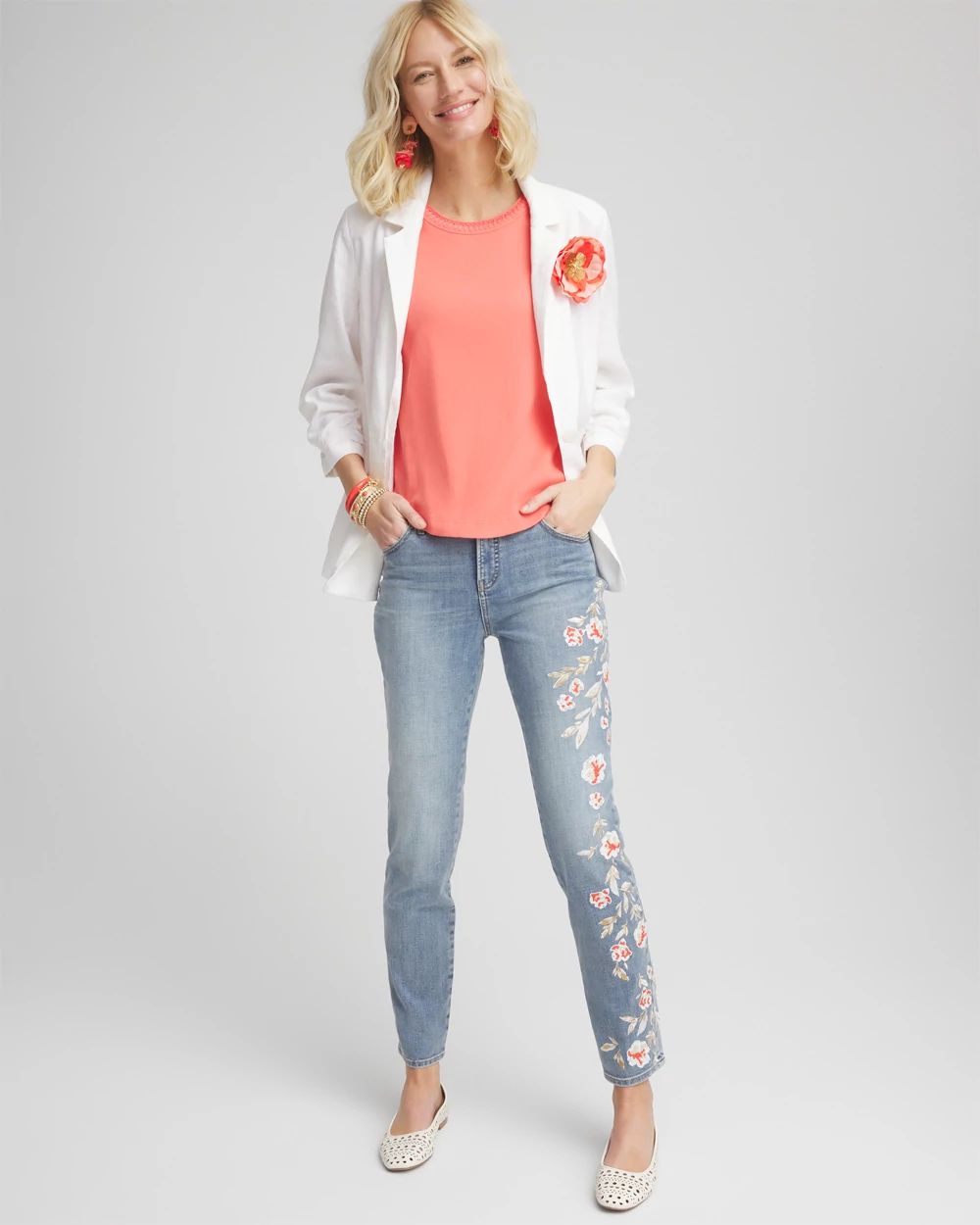 Petite So Slimming® Embroidered Girlfriend Ankle Jeans