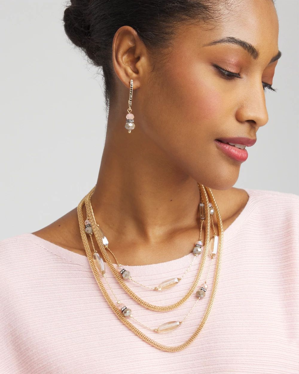 Multistrand Gold & Pink Tone Necklace click to view larger image.