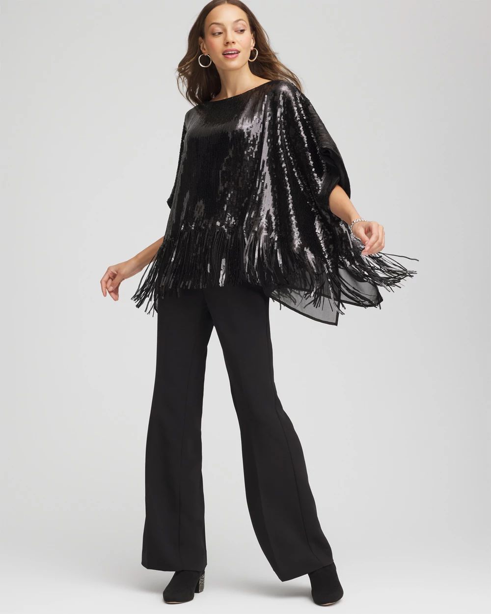 Sequins Fringed Poncho