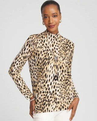 Ella Mockneck Animal-Print Pullover Sweater
