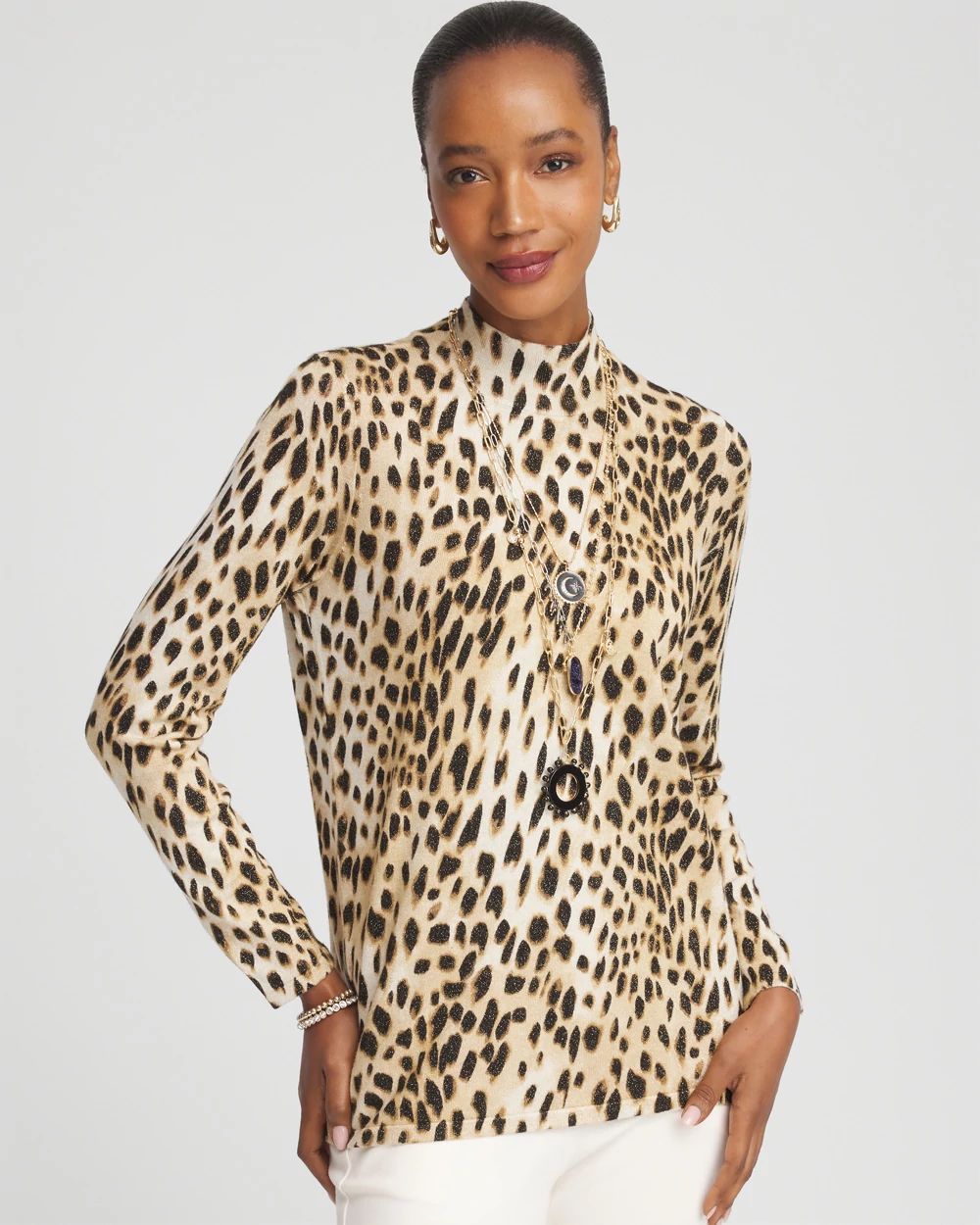 Ella Mockneck Animal-Print Pullover Sweater