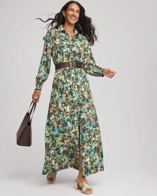 Printed Long-Sleeved Shirtdress click to view larger image.