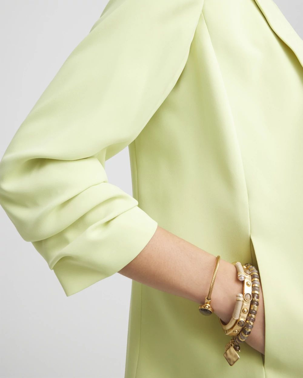 Notched-Lapel Ruched Sleeve Blazer click to view larger image.