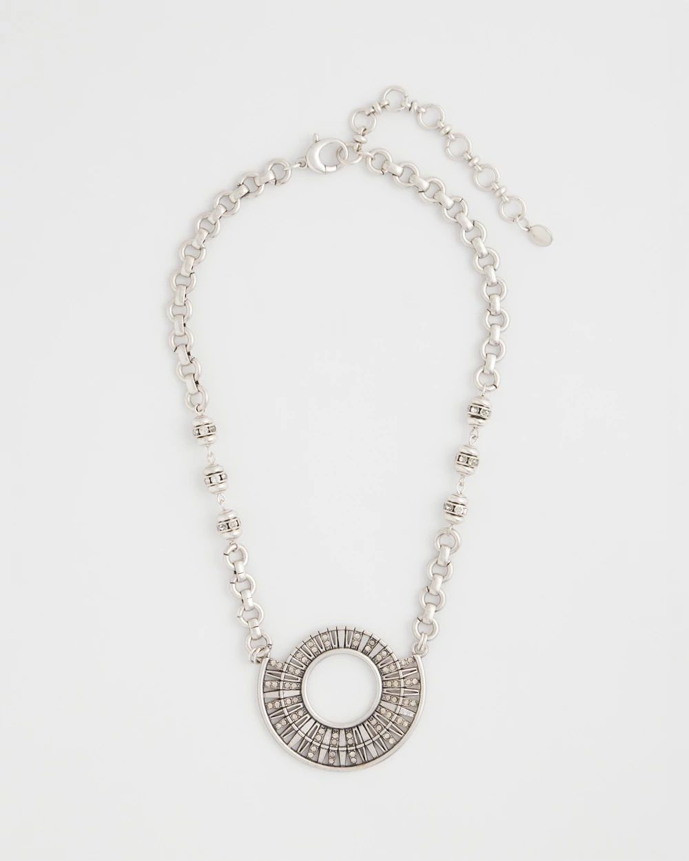 Sparkling Silvertone Circle Pendant Necklace