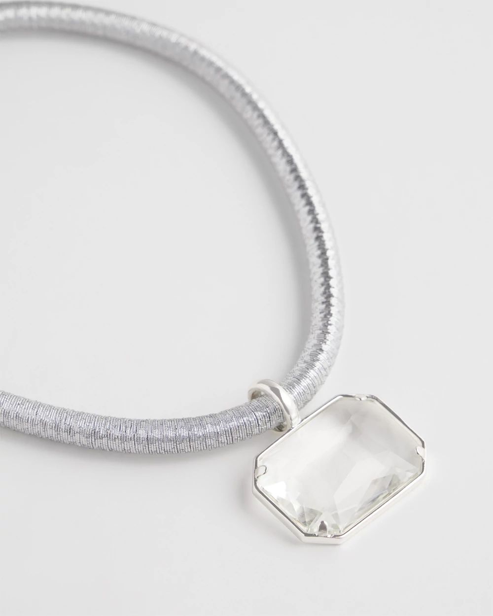Silvertone Gem Pendant Cord Necklace