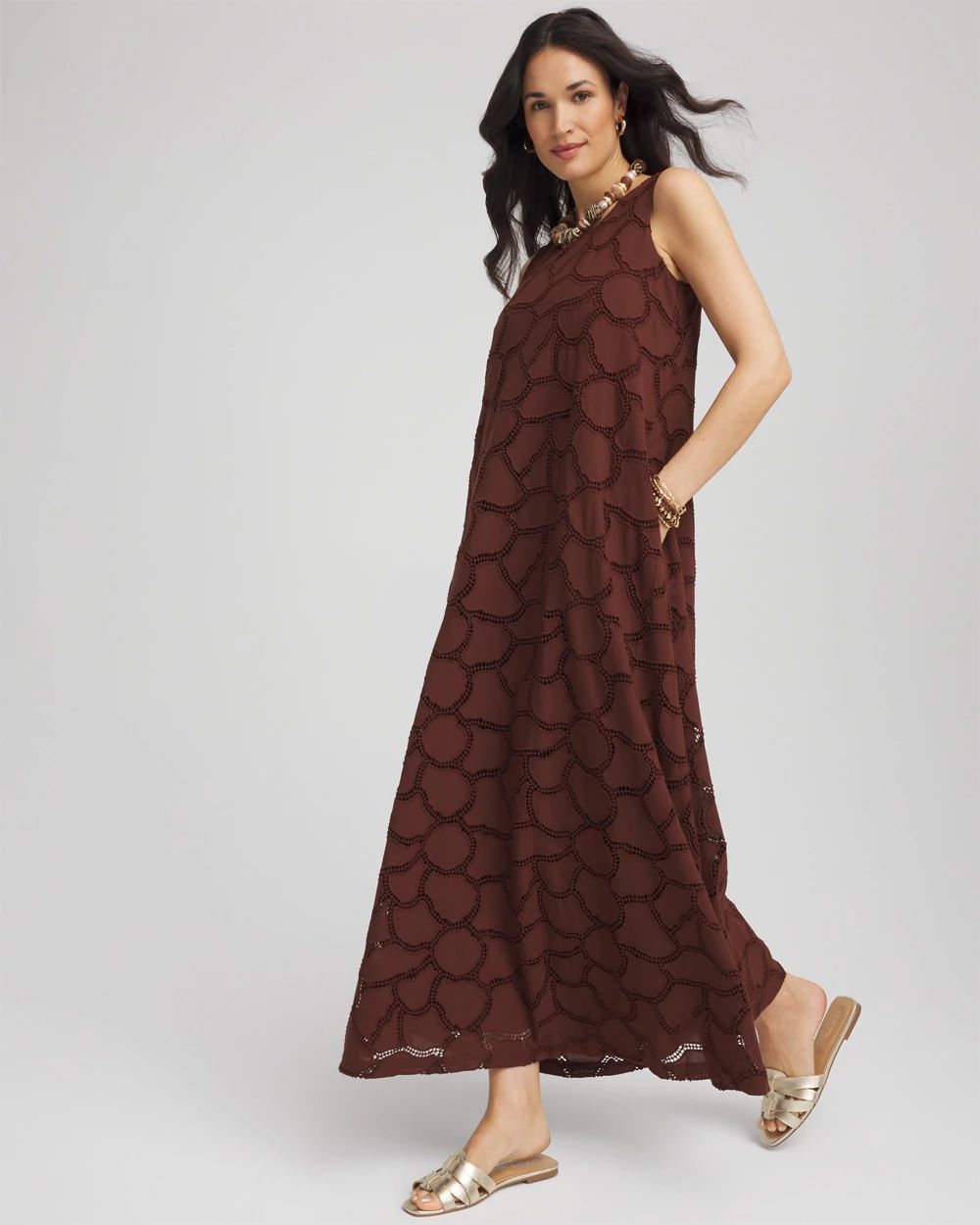 Eyelet Cutout Maxi Tank Dress click to view larger image.