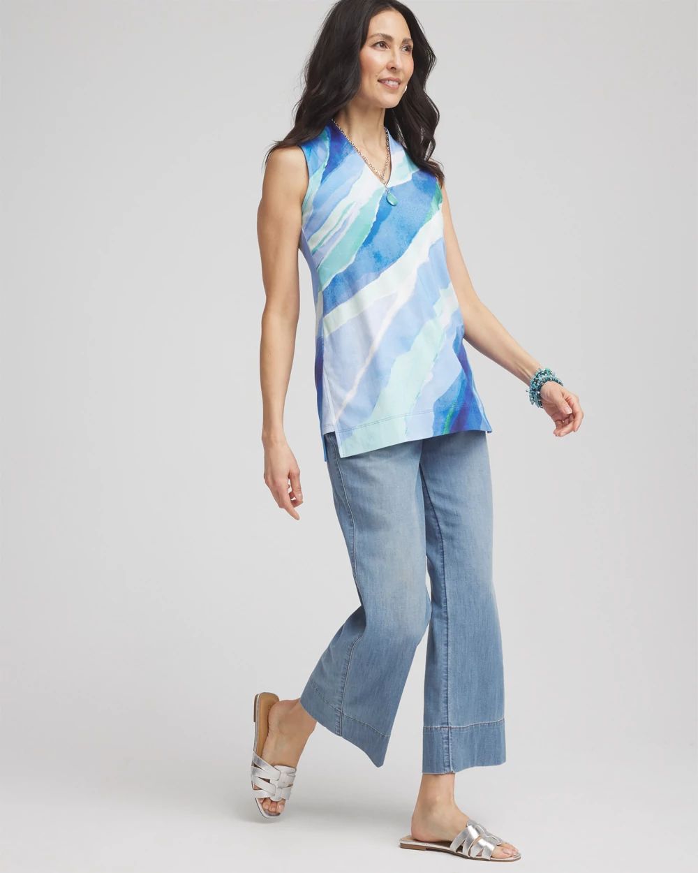 Ocean Pima Sleeveless V-Neck Tunic
