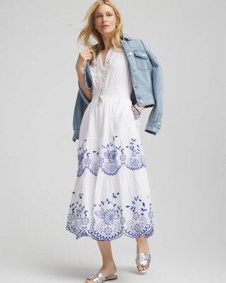 Petite Embroidered Smocked Waist Dress click to view larger image.