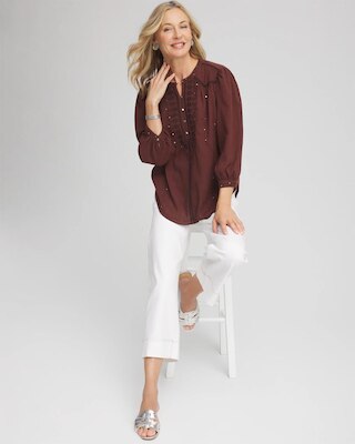 Embroidered Crinkle-Cotton Blouse click to view larger image.