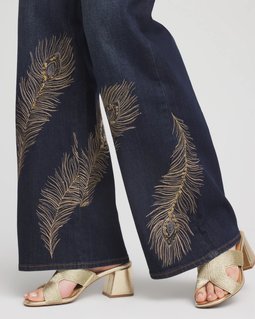 Petite Embellished High-Rise Wide-Leg Jeans