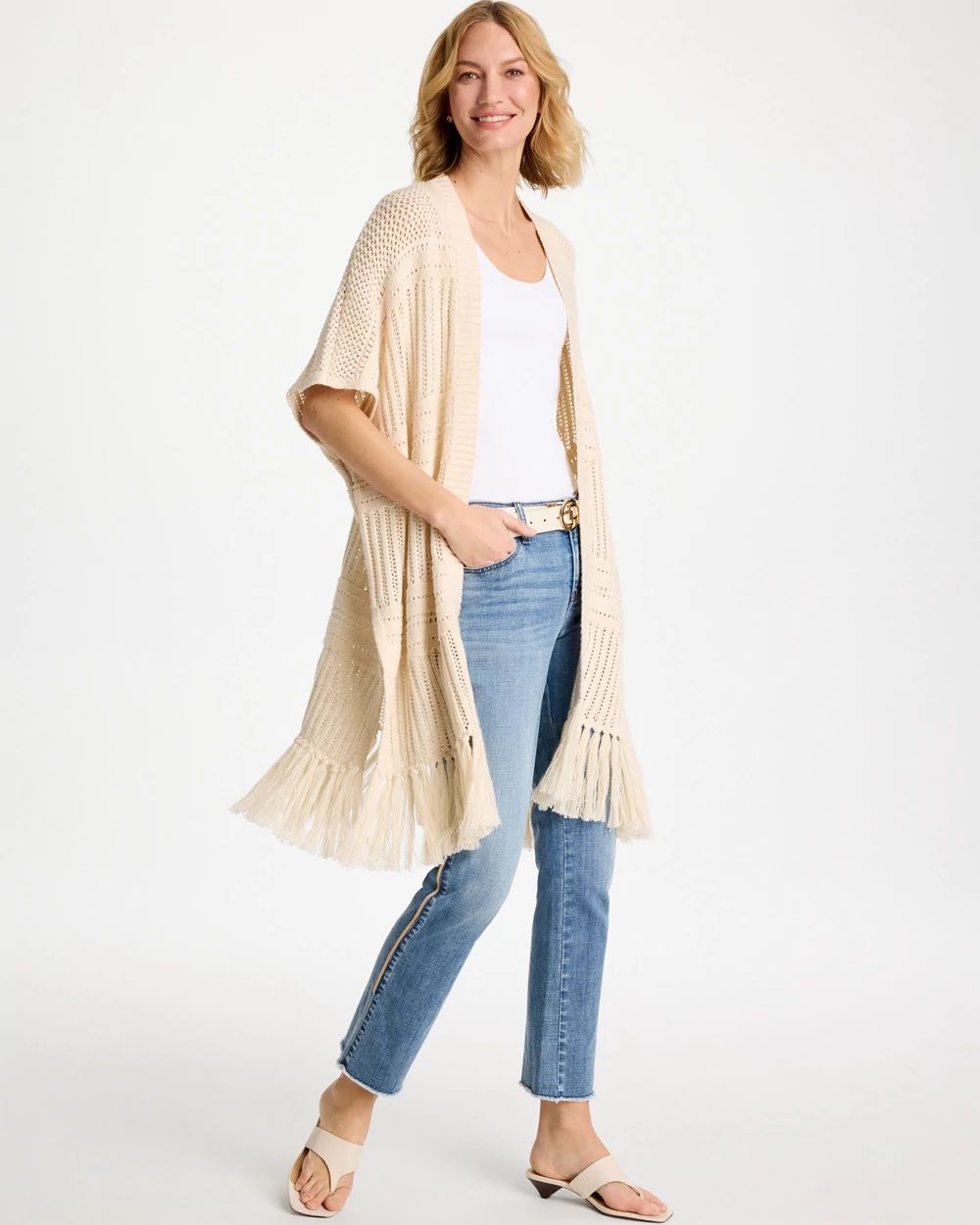 Long Knit Fringe Ruana click to view larger image.