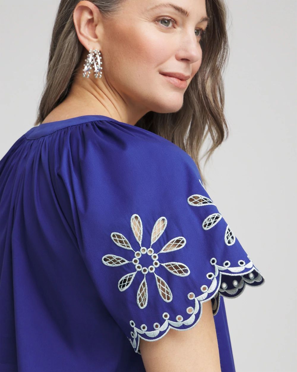 Embroidered Poplin Popover Dress click to view larger image.