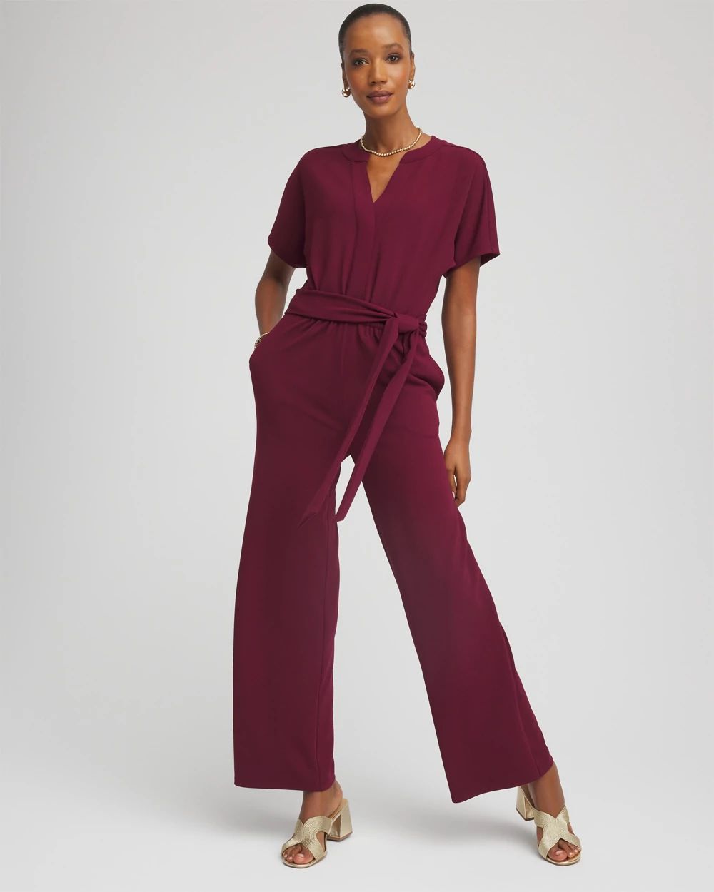 Belted Dolman-Sleeve Jumpsuit