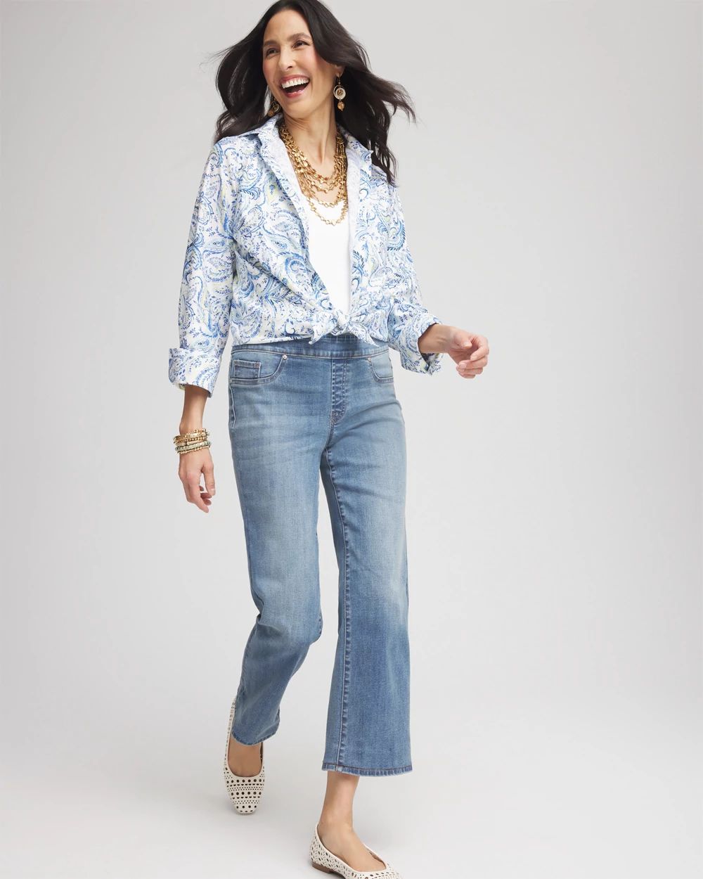 Petite Pull-On Straight Cropped Jeans