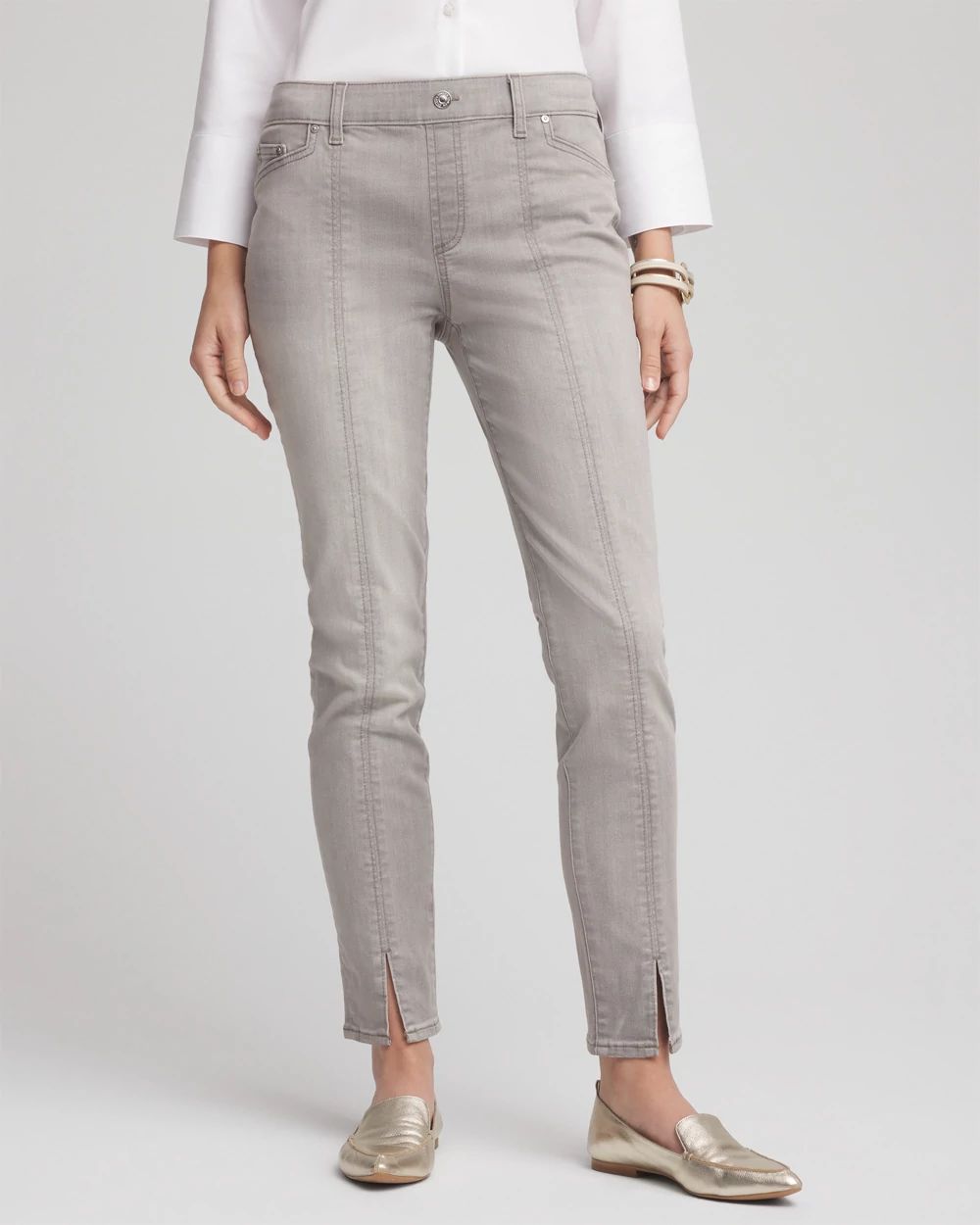 Silver Pull-On Slim Ankle Jeggings