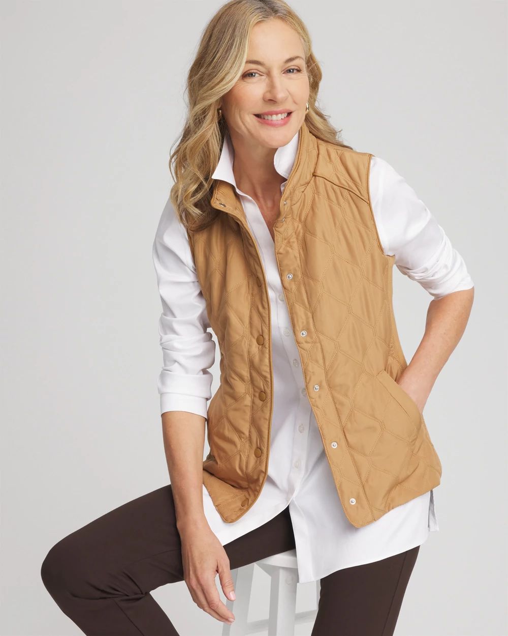 Rib Trim Quilted Vest