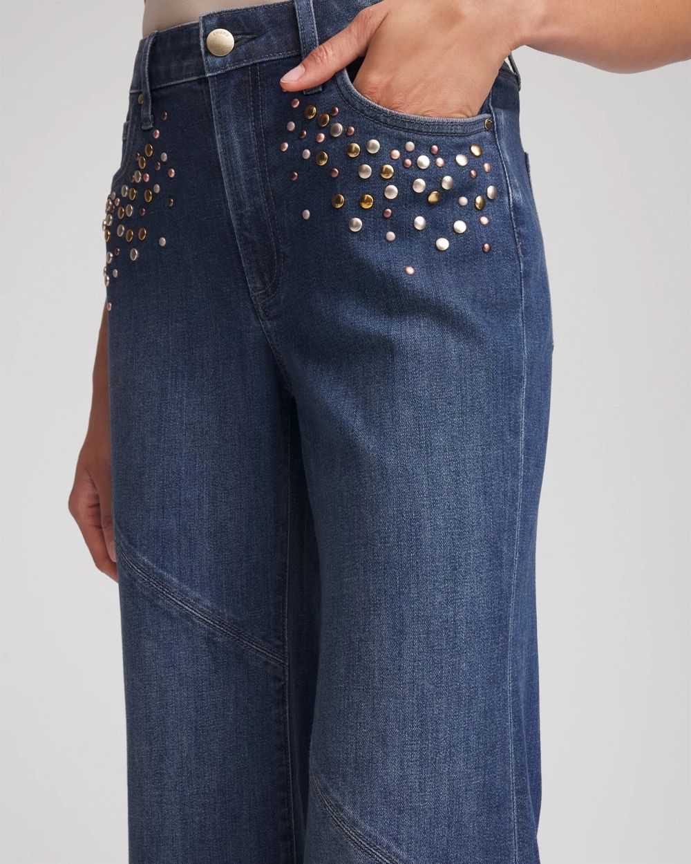 Embellished Frayed Flared-Leg Jeans click to view larger image.