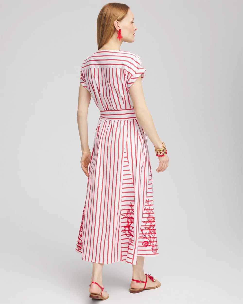 Embroidered Godet Striped Maxi Dress click to view larger image.