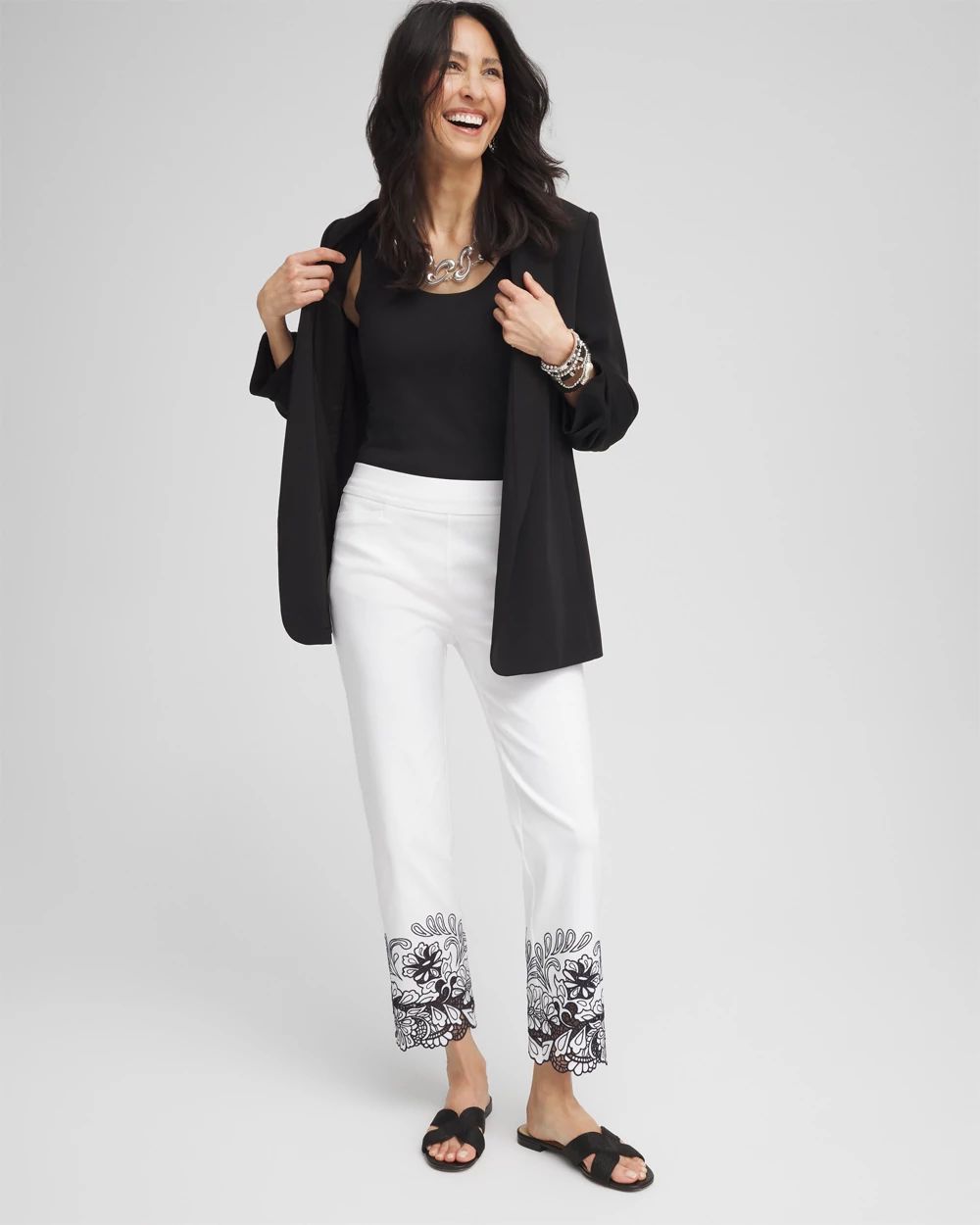 Petite Brigitte™ Lace Embroidered Cropped Pants