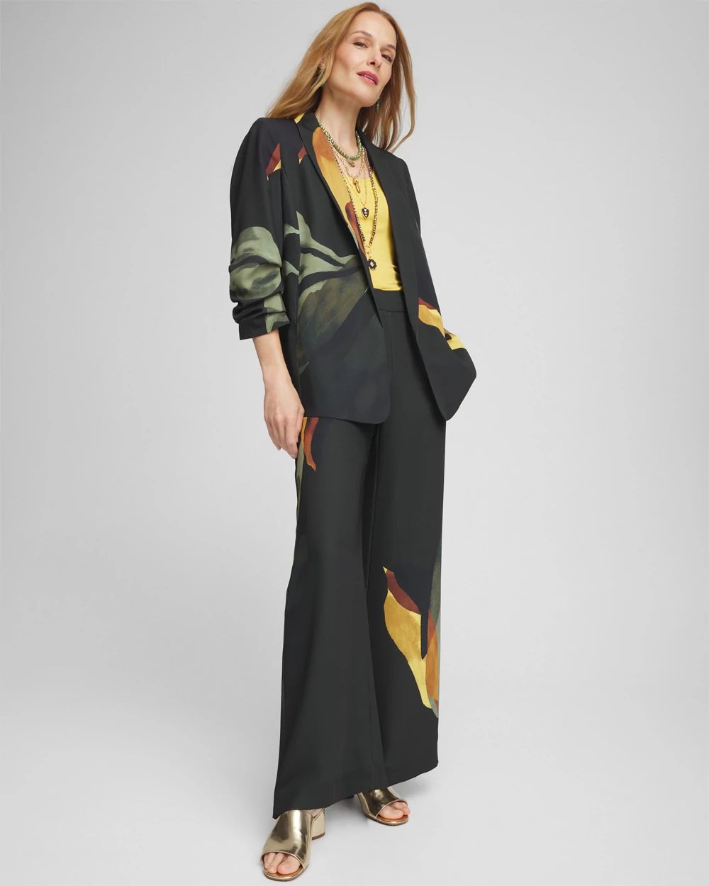 Ruched Sleeve Print Blazer click to view larger image.