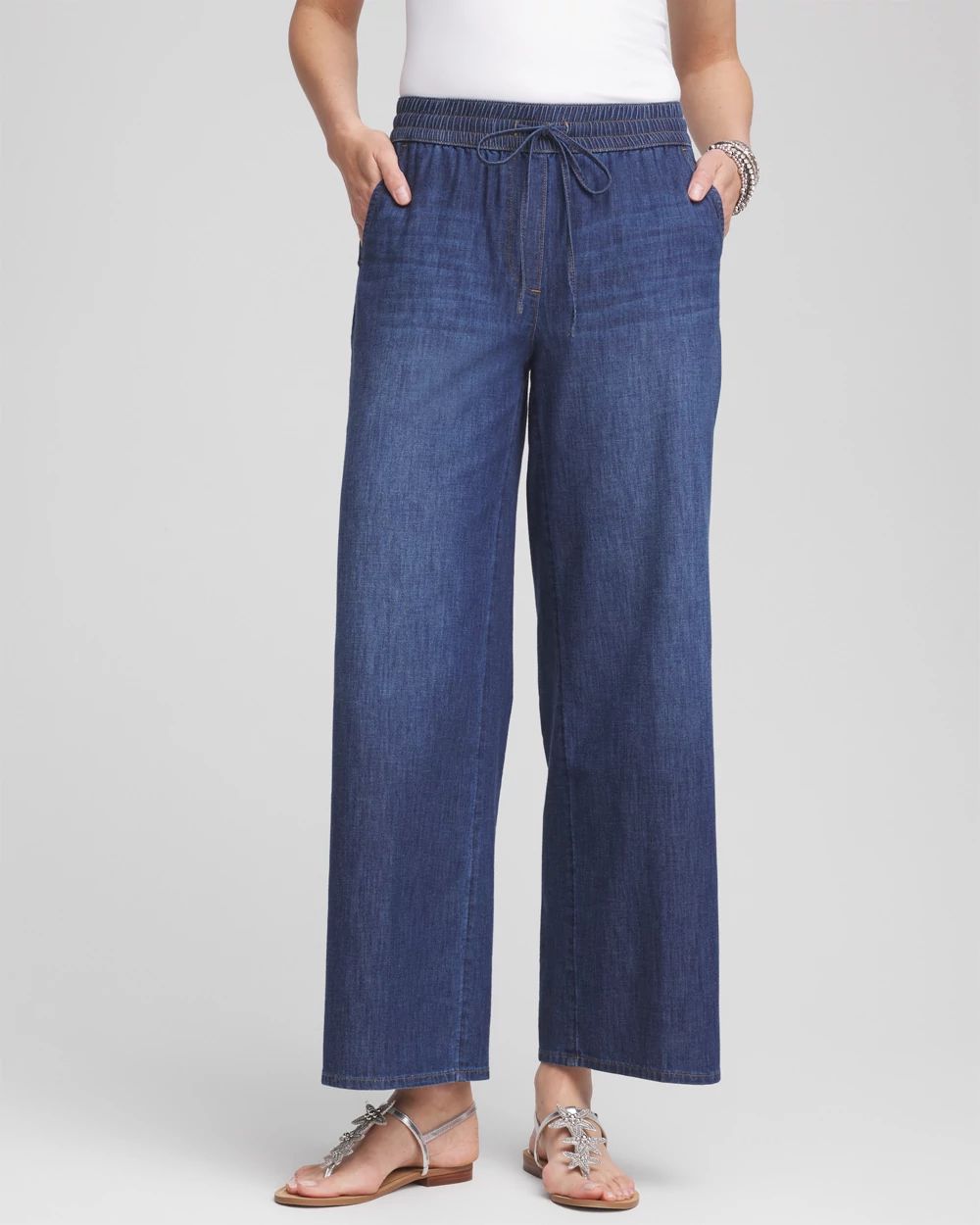 Lightweight Drawstring Ankle Jeans